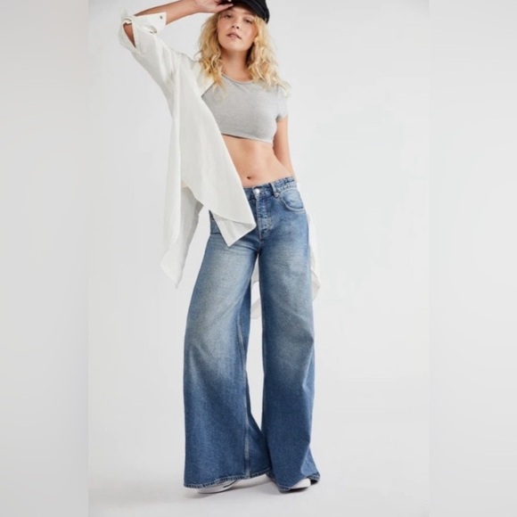 Free People Denim Wide Leg Pants